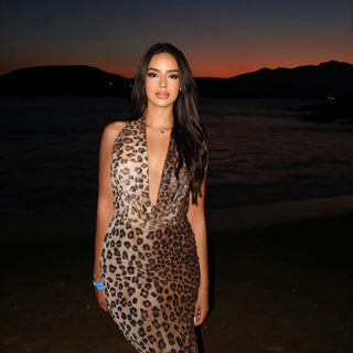 CAMILLE Halter Neckline Leopard Maxi Dress