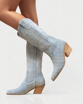 ALIANA Embroidered Denim Cowboy Boots