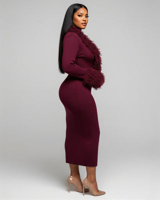 LIRRA Deep-Plunge Fringe Trim Midi Dress