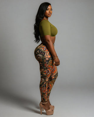 NICAMAE Crop Top & Abstract Printed Leggings Set