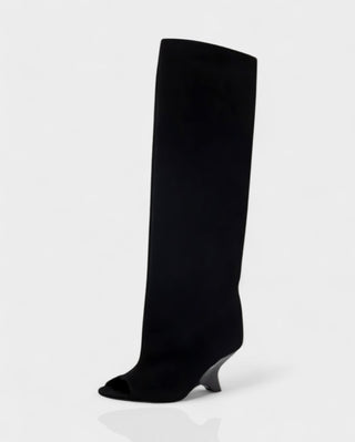 HELIRA Peep Toe Wedge Knee High Boots