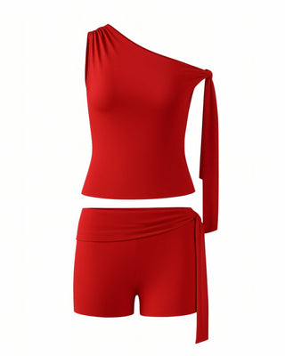 CHRISTY One-Shoulder Tie Top & Shorts Set