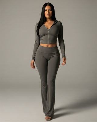 RAINY Zip-Up Hoodie and Flare Pants Set