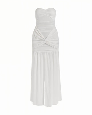 KAIRA Strapless Mesh Bandeau Maxi Dress With Front Slit