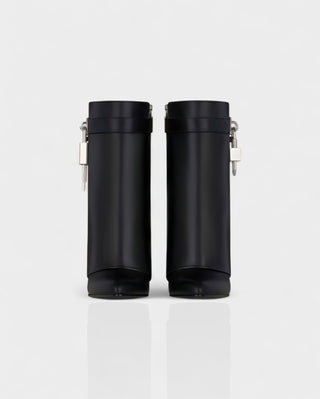 AVELINE Padlock Wedge Faux Leather Ankle Boots