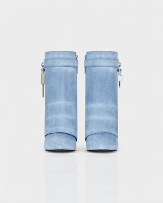 AVELINE Padlock Wedge Faux Leather Ankle Boots