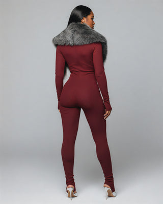 Mono acanalado con cuello de piel sintética VARINA