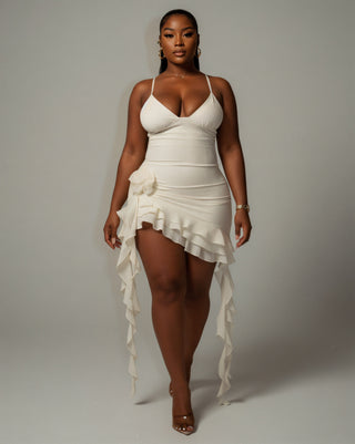 YARA 3D Flower Ruffle Hem Mini Dress