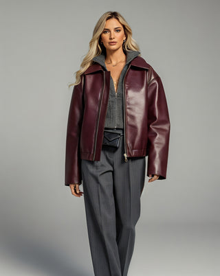 HANELLE Oversized Faux Leather Zip Jacket