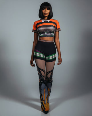 ASHLYN Printed Mesh Crop Top & Pants Set