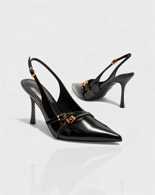 VALEN Patent Buckle Slingback Heels