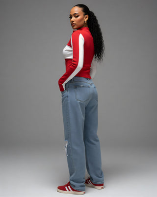 RIVA Colorblock Zip-Up Fitted Top