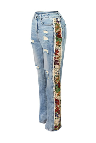 SHAY Denim Tapestry Cropped Jacket & Pant Set