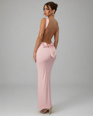 EVELLE Satin Bow-Back Maxi Dress