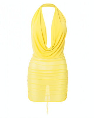 PERTINE Cowl Neck Mesh Mini Dress