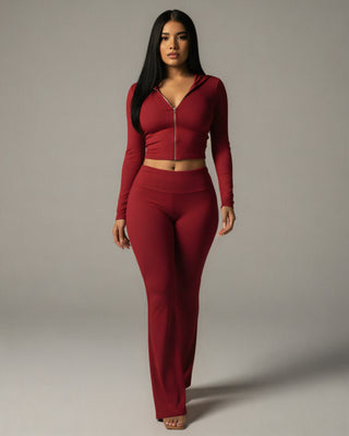 RAINY Zip-Up Hoodie and Flare Pants Set