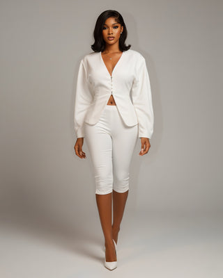 ZORA Button-Front Top & Capri Pants Set