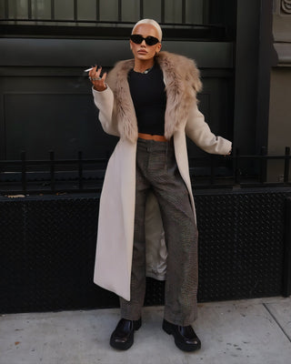 FLORINA Faux Fur Collar Wool Trench Coat