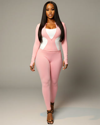 KAYLINA Contrast Zip-Up Top & Leggings Set