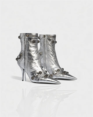 REVINA Studded Leather Pointed-Toe Ankle Boots