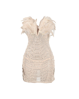 KAYALI Pearl & Rhinestone Embellished Feather Mini Dress