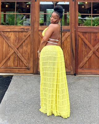 CHRISTINE Sheer Ruched Halter Top and Maxi Skirt Set