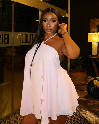 EMELIYA 3D Flower Halter Mini dress