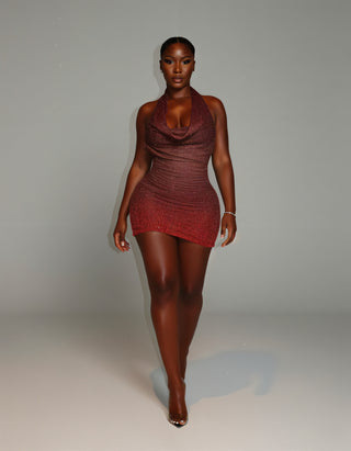 IMOGEN Rhinestone Embellished Cowl Neck Mini Dress