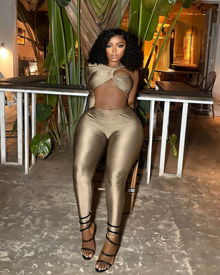 ZAMINA One-Sleeve Crop Top and Leggings Set